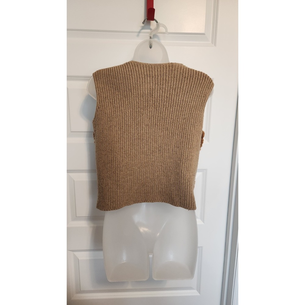 Cynthia Steffe Rabbit Fur Knit Back Vest Size Medium Tan Beige Zip Front - Picture 4 of 13